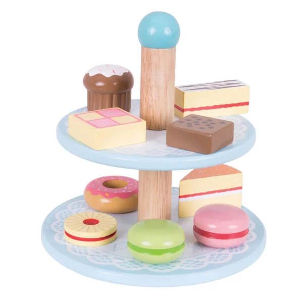 BigJigs houten etagère met taartjes-houten speelgoed-speelgoedkeuken-Kiddeaus
